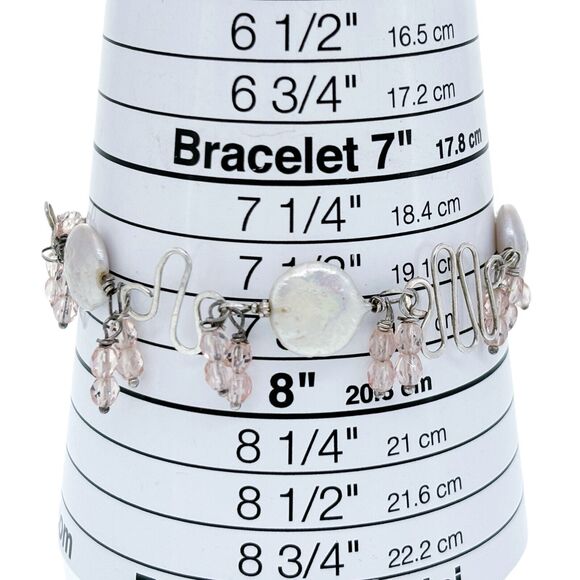 Pearl Crystal Beaded Bracelet | Vintage Sterling Silver 925 | 8" - Picture 3 of 5